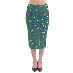 Leaves Flowers Green Background Nature Velvet Midi Pencil Skirt by Ravend