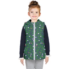 Leaves Flowers Green Background Nature Kids  Hooded Puffer Vest by Ravend