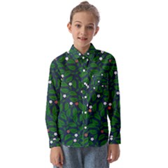 Leaves Flowers Green Background Nature Kids  Long Sleeve Shirt by Ravend