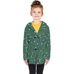 Leaves Flowers Green Background Nature Kids  Double Breasted Button Coat by Ravend