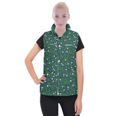 Leaves Flowers Green Background Nature Women s Button Up Vest by Ravend