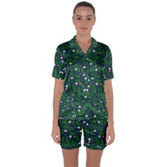 Leaves Flowers Green Background Nature Satin Short Sleeve Pajamas Set by Ravend