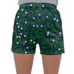 Leaves Flowers Green Background Nature Sleepwear Shorts by Ravend