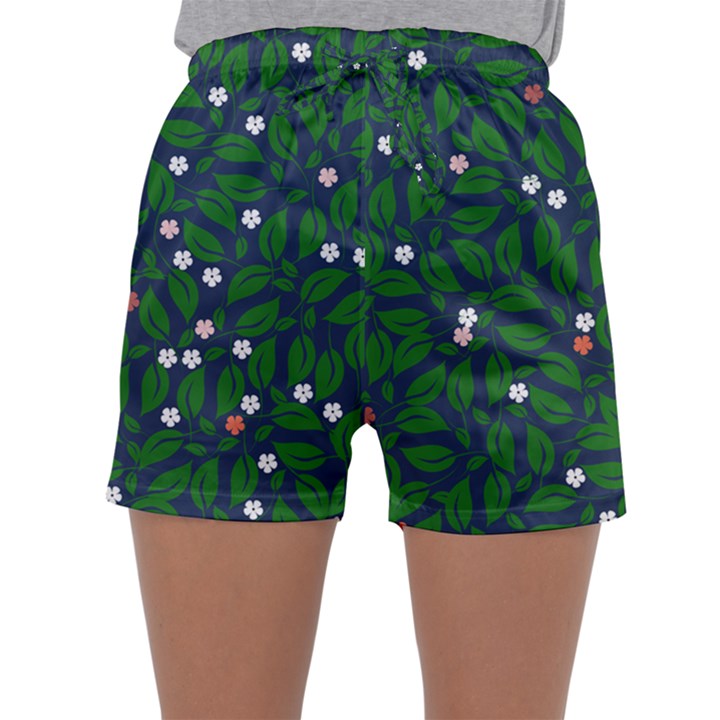 Leaves Flowers Green Background Nature Sleepwear Shorts