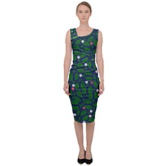 Leaves Flowers Green Background Nature Sleeveless Pencil Dress by Ravend