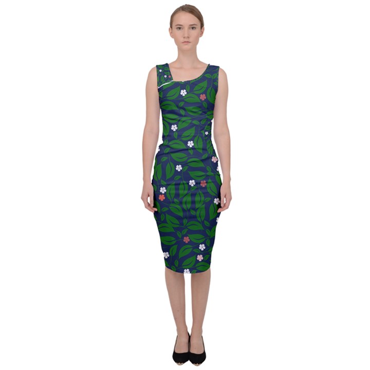 Leaves Flowers Green Background Nature Sleeveless Pencil Dress