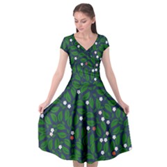 Leaves Flowers Green Background Nature Cap Sleeve Wrap Front Dress by Ravend