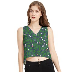 Leaves Flowers Green Background Nature V-neck Cropped Tank Top by Ravend