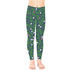 Leaves Flowers Green Background Nature Kids  Leggings by Ravend