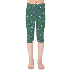 Leaves Flowers Green Background Nature Kids  Capri Leggings  by Ravend