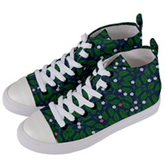 Leaves Flowers Green Background Nature Women s Mid-top Canvas Sneakers by Ravend