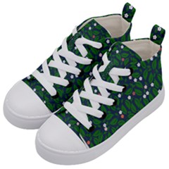 Leaves Flowers Green Background Nature Kids  Mid-top Canvas Sneakers by Ravend