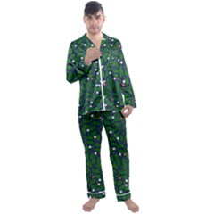 Leaves Flowers Green Background Nature Men s Long Sleeve Satin Pajamas Set by Ravend