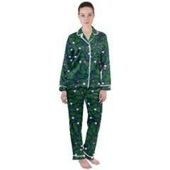 Leaves Flowers Green Background Nature Women s Long Sleeve Satin Pajamas Set	 by Ravend