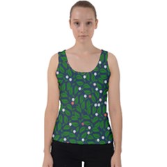 Leaves Flowers Green Background Nature Velvet Tank Top by Ravend