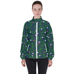 Leaves Flowers Green Background Nature Women s High Neck Windbreaker by Ravend