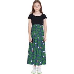 Leaves Flowers Green Background Nature Kids  Flared Maxi Skirt by Ravend