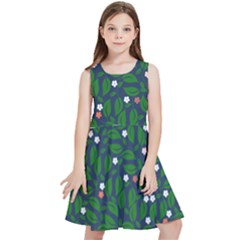 Leaves Flowers Green Background Nature Kids  Skater Dress by Ravend