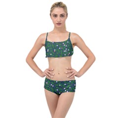 Leaves Flowers Green Background Nature Layered Top Bikini Set by Ravend