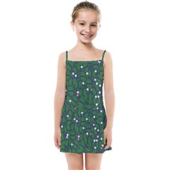 Leaves Flowers Green Background Nature Kids  Summer Sun Dress by Ravend