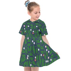 Leaves Flowers Green Background Nature Kids  Sailor Dress by Ravend