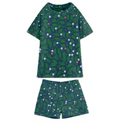 Leaves Flowers Green Background Nature Kids  Swim Tee And Shorts Set by Ravend