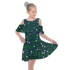 Leaves Flowers Green Background Nature Kids  Shoulder Cutout Chiffon Dress by Ravend