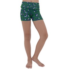 Leaves Flowers Green Background Nature Kids  Lightweight Velour Yoga Shorts by Ravend