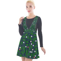 Leaves Flowers Green Background Nature Plunge Pinafore Velour Dress by Ravend