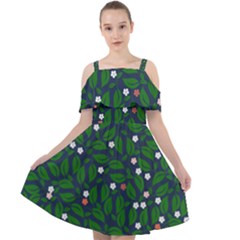 Leaves Flowers Green Background Nature Cut Out Shoulders Chiffon Dress by Ravend