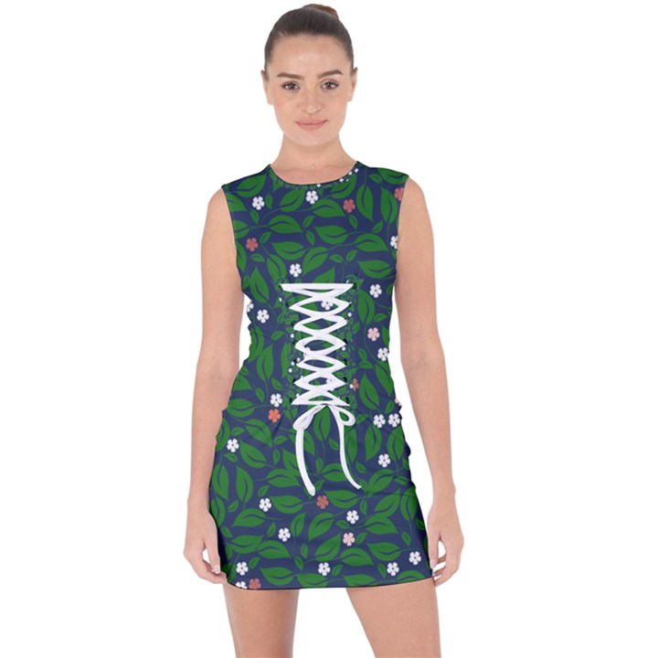 Leaves Flowers Green Background Nature Lace Up Front Bodycon Dress