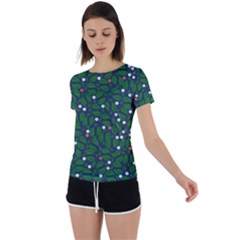 Leaves Flowers Green Background Nature Back Circle Cutout Sports Tee by Ravend