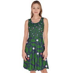 Leaves Flowers Green Background Nature Knee Length Skater Dress With Pockets by Ravend