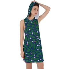 Leaves Flowers Green Background Nature Racer Back Hoodie Dress by Ravend