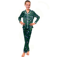 Leaves Flowers Green Background Nature Kid s Satin Long Sleeve Pajamas Set by Ravend