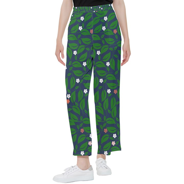 Leaves Flowers Green Background Nature Women s Pants 