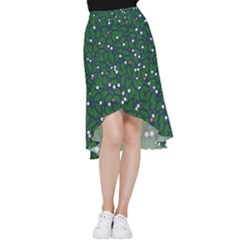 Leaves Flowers Green Background Nature Frill Hi Low Chiffon Skirt by Ravend