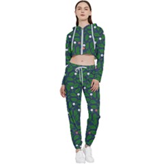 Leaves Flowers Green Background Nature Cropped Zip Up Lounge Set by Ravend