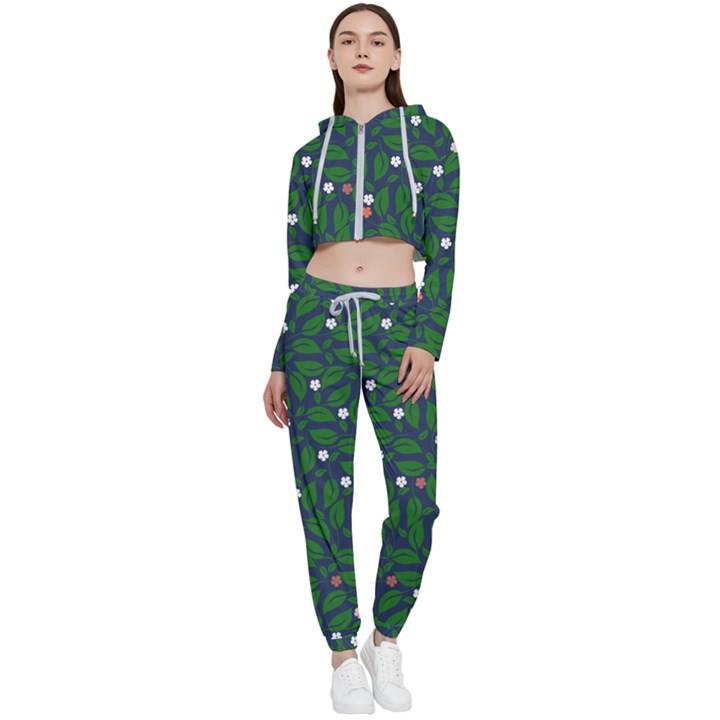 Leaves Flowers Green Background Nature Cropped Zip Up Lounge Set