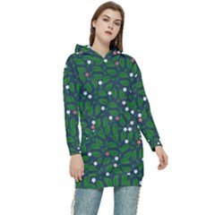 Leaves Flowers Green Background Nature Women s Long Oversized Pullover Hoodie by Ravend