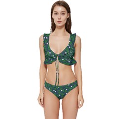 Leaves Flowers Green Background Nature Low Cut Ruffle Edge Bikini Set by Ravend