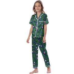 Leaves Flowers Green Background Nature Kids  Satin Short Sleeve Pajamas Set by Ravend