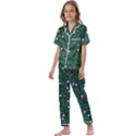 Leaves Flowers Green Background Nature Kids  Satin Short Sleeve Pajamas Set View1