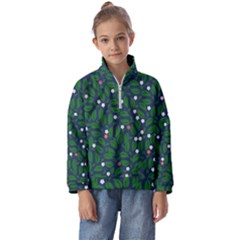 Leaves Flowers Green Background Nature Kids  Half Zip Hoodie by Ravend