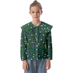 Leaves Flowers Green Background Nature Kids  Peter Pan Collar Blouse by Ravend