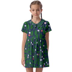 Leaves Flowers Green Background Nature Kids  Asymmetric Collar Dress by Ravend