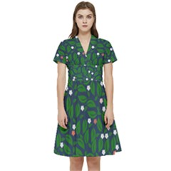 Leaves Flowers Green Background Nature Short Sleeve Waist Detail Dress by Ravend