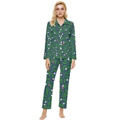 Leaves Flowers Green Background Nature Womens  Long Sleeve Velvet Pocket Pajamas Set by Ravend