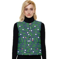 Leaves Flowers Green Background Nature Women s Short Button Up Puffer Vest by Ravend