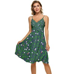 Leaves Flowers Green Background Nature Sleeveless Tie Front Chiffon Dress